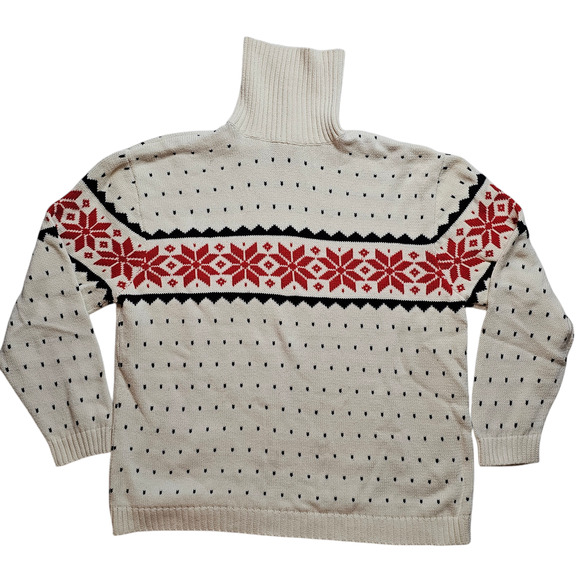 VTG Paradox Snowflake cream red black sweater turtleneck XL - Picture 2 of 4
